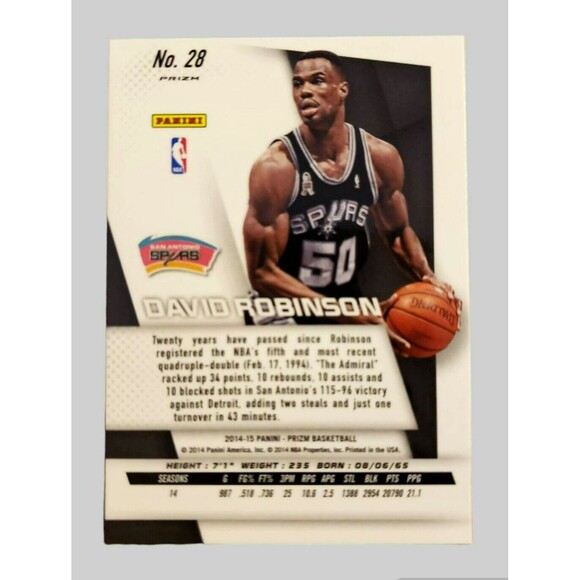 2014-15 Panini PRIZM DAVID ROBINSON Silver San Antonio Spurs Basketball Card# 28 - Picture 7 of 9